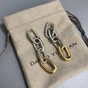 Used David Yurman Chain Drop Earrings in Sterling Silver with 18 K Gold